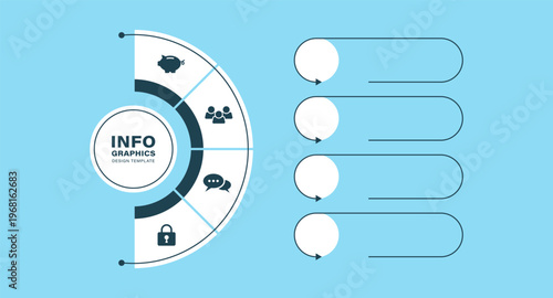 Circular infographic diagram divided into 4 stages. Flat design with icons and place for your texts.