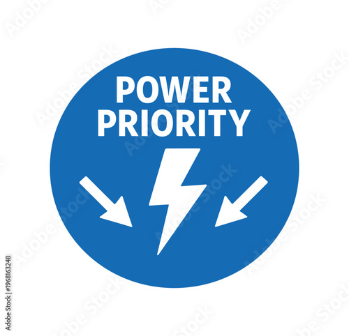 Power priority icon. energy priority, power allocation, electricity, critical power, lightning, arrows indicating direction. flat vector illustration isolated on white background.