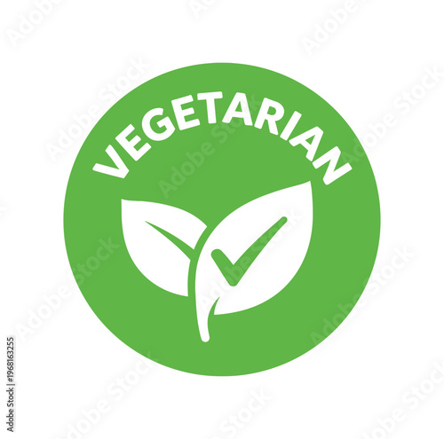 Vegetarian label icon. leaf, plant, checkmark, organic, natural, healthy food, vegetarian certification, ingredient mark. flat vector illustration isolated on white background.