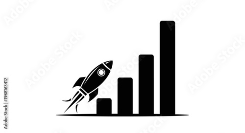 Rocket Launching with Rising Bar Graph Representing Fast Business Growth, Successful Startup, Financial Progress, Rapid Achievement, Corporate Performance, and Strategic Success in Market Expansion