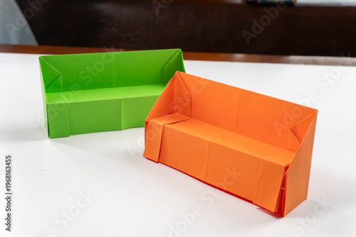 Paper furniture. Origami. Paper crafts. Paper sofa.
