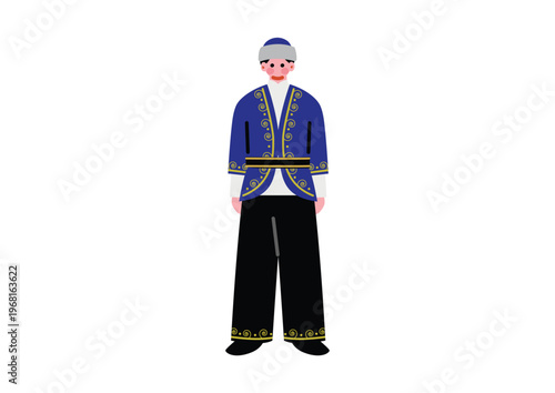 カザフスタンの伝統的な民族衣装を着た男性のイラスト