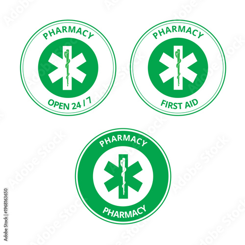 Green pharmacy labels isolated on a white background