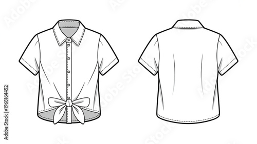 Short-sleeved button-down shirts with different back designs displayed side by side Vector