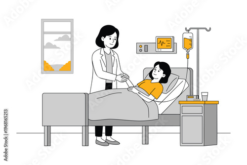 Doctor Caring for Patient in Hospital Room