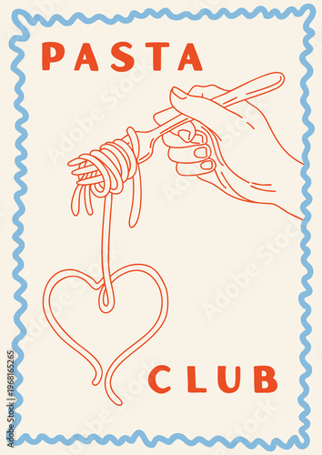 Whimsical Hand-Drawn Doodle Poster Featuring a Fork Twirling Spaghetti