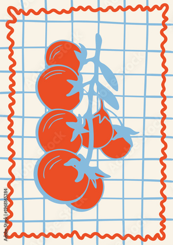 Whimsical Hand-Drawn Doodle Poster with a Branch of Juicy Tomatoes