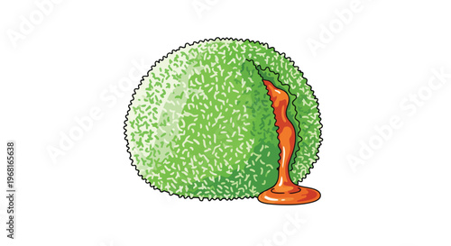 Vibrant green traditional dessert with coconut coating and oozing palm sugar syrup