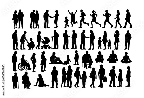 Diverse Human Silhouette Vector Collection with Various Poses and Interactions