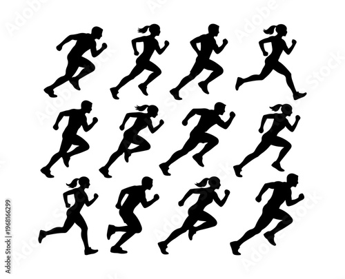 Running Sport Silhouette Set Athlete Collection