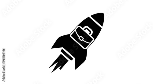 Business Rocket Launch with Briefcase Icon Representing Fast Career Growth, Successful Startup, Professional Ambition, Financial Achievement, Global Expansion, and Rapid Performance in Corporate Marke