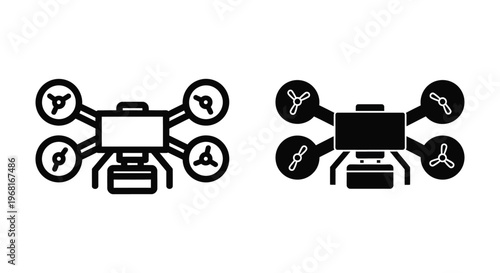 Drone icon set, quadcopter with camera, aerial photography, vector illustration