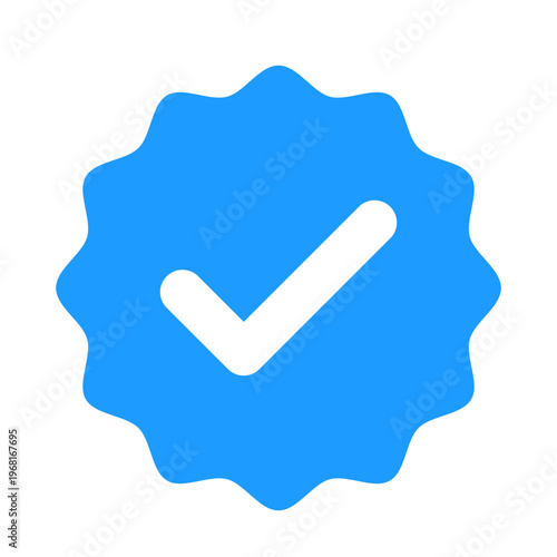 Blue verified checkmark icon in a starburst shape, representing approval, authentication, and success for digital interfaces.