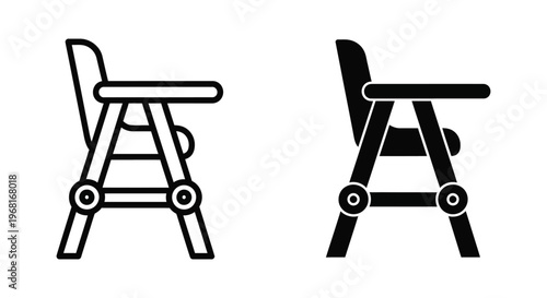 Baby high chair icon, side view, flat vector illustration