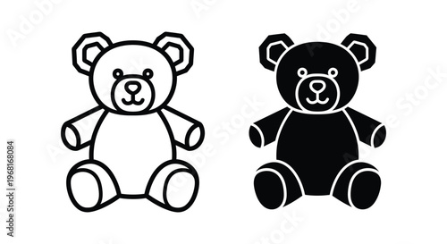 Teddy bear icon set vector illustration of a cute stuffed toy, outline and silhouette style