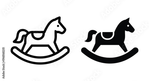 Rocking horse icon set, vector illustration of a toy horse for children, simple flat design of a nursery rocking horse