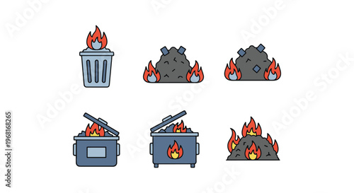 Garbage fire Line art vector creative colorful pattern