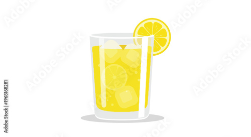 Vibrant refreshing lemonade illustration with ice and citrus slice, perfect for summer beverage themes and healthy hydration