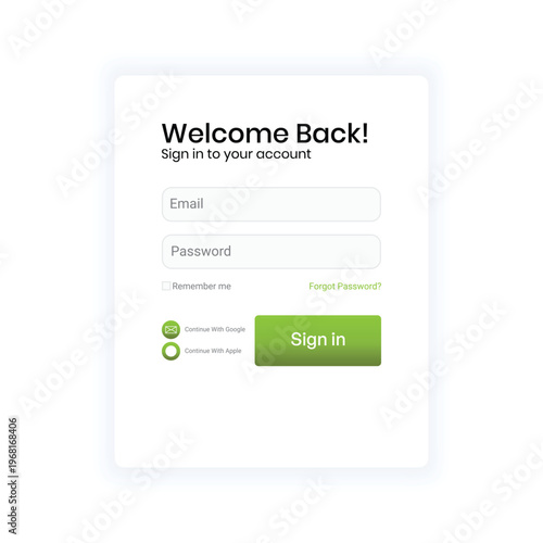 Modern Login Screen UI with Profile Illustration Placeholder and Social Login Options