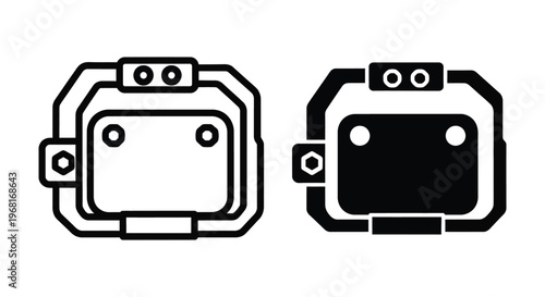 Set of futuristic helmet visor icons, scifi headgear symbols, vector illustration