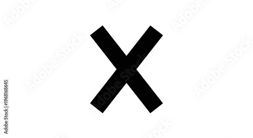 A simple graphic of a black 'X' centered on a white background. Simple and stark