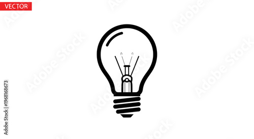 Black and white vector illustration of a light bulb with detailed internal structure
