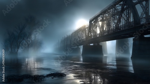 Wallpaper Mural Foggy river morning with bridges Torontodigital.ca
