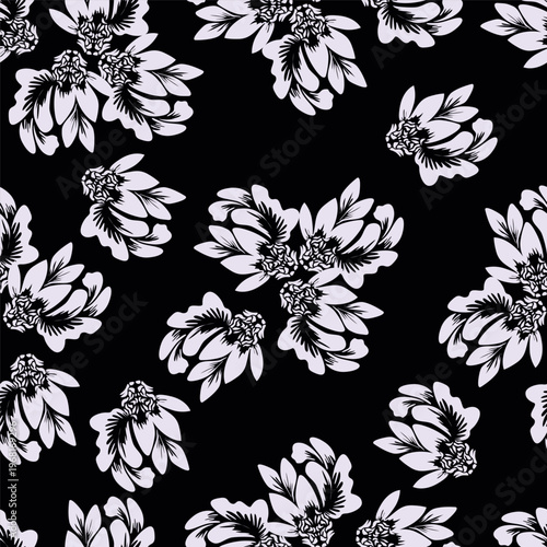 Seamless beautiful watercolor flower with leaves pattern on Grey background pattern 
