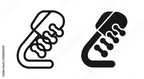 Set of icons representing a dental toothbrush, dental hygiene tool, or oral care instrument in outline and solid styles