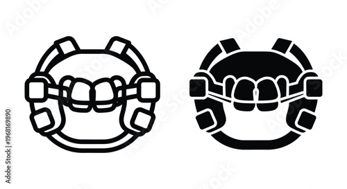 Orthodontic braces icon set, dental equipment for teeth alignment, vector illustration of dental appliance for correction