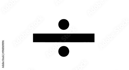 A division symbol, featuring a horizontal line with a dot above and below on a white background