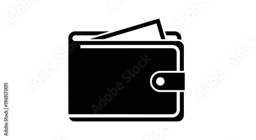 A minimalist black and white wallet icon with an open compartment, money visible