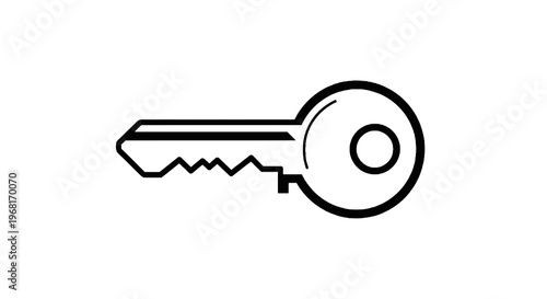 Black outline drawing of a key with a circular handle on a white background