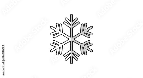A symmetrical, stylized snowflake icon with black outline and light gray fill on white