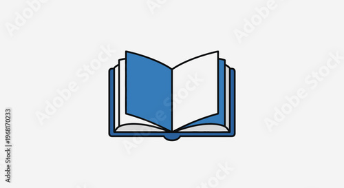 An open book illustration, with blue and white pages, set against a white backdrop