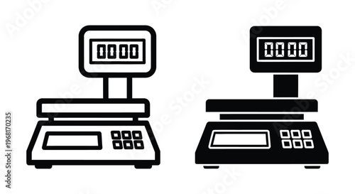 Digital weighing scale icon set, electronic balance for measuring weight, vector illustration