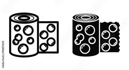 Bubble wrap roll icon set, vector illustration of packaging material with air bubbles