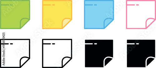 Colorful sticky notes and blank paper corner views isolated design elements