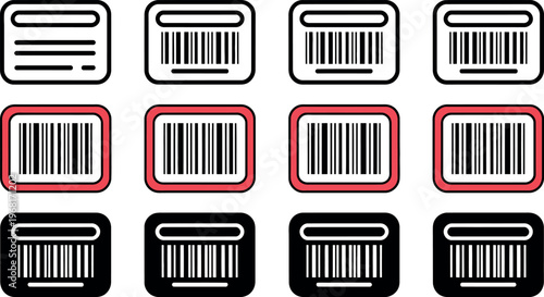 Set of different barcode scanner icons in various styles and colors