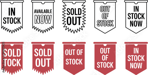 Set of stock availability labels with different status messages displayed clearly