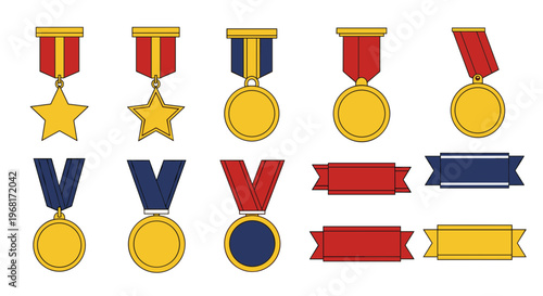 Collection of colorful award medals and ribbons.