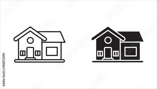 A collection of homepage icons for websites and apps. Simple house symbols. Flat real estate signs. Homepage pictograms in filled, thin line, outline, and border styles. Isolated illustrations.