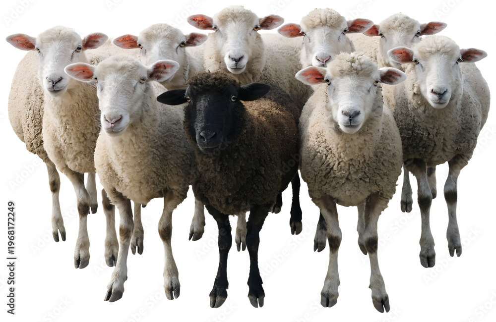 Fototapeta premium Group of Sheep Standing Together Full Body Isolated PNG
