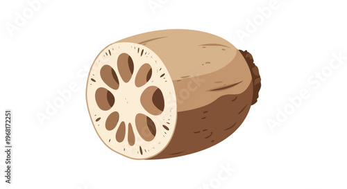 Vibrant cross-section of a fresh aquatic lotus root revealing its unique internal structure perfect for culinary exploration and health-conscious