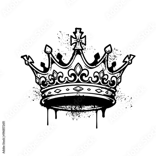 Crown Graffiti Vector Illustration With Spray Paint Texture And Drip Details