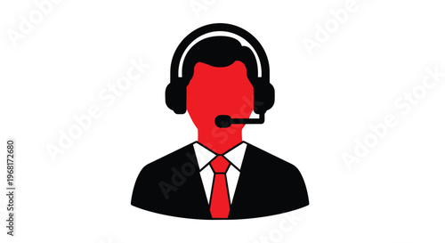 Customer support representative icon with headset and suit