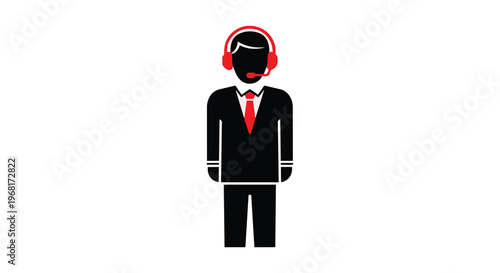 Customer support representative icon with headset and suit
