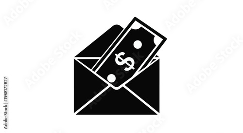 Icon of a dollar bill inside an open envelope, representing payment, salary, or financial gift