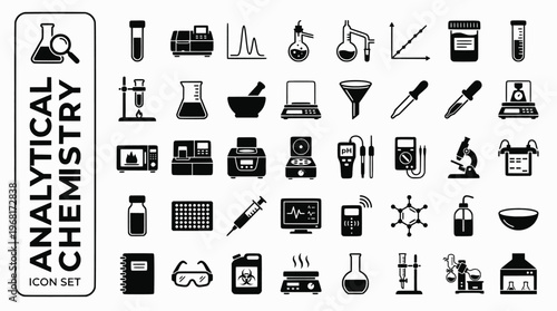 Analytical Chemistry Bold Line Icons-Chromatography Spectrophotometer Mass Spectrometry NMR Titration Calibration Standard-25 Analytical Chemistry Icon Set Vector - Analysis Icons