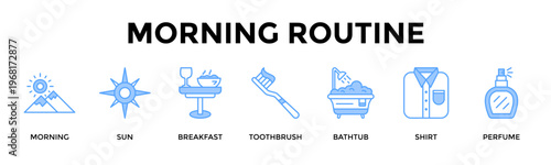 Morning Routine Banner Web Icon Set Collection Pack Vector Illustration Concept For Start The Day With A Refreshing And Organized Personal Routine